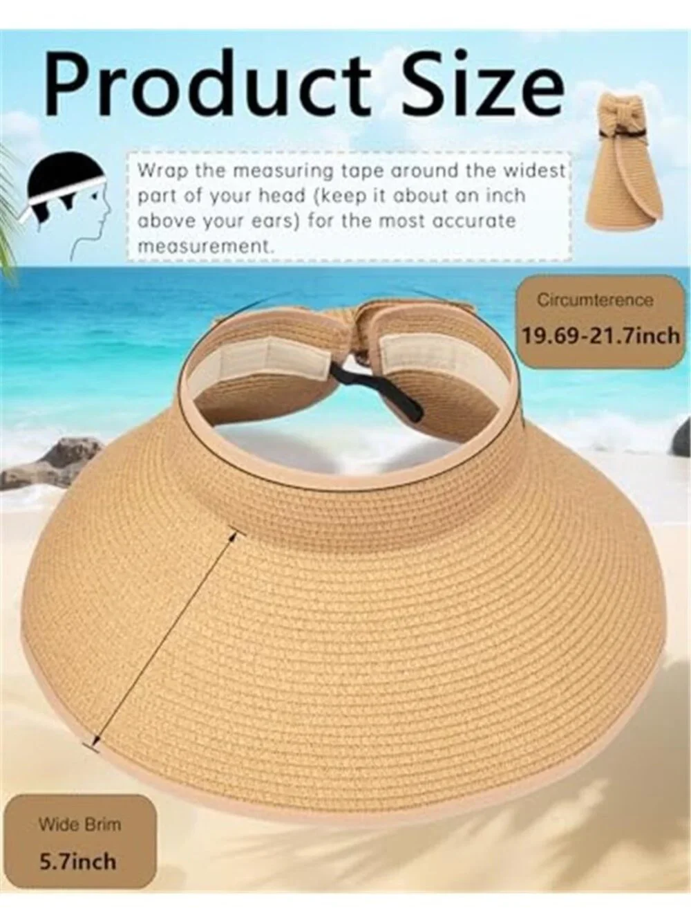 Beach Straw Sun Hat for Women Wide Brim UV Protection Visors Hat with Ponytail